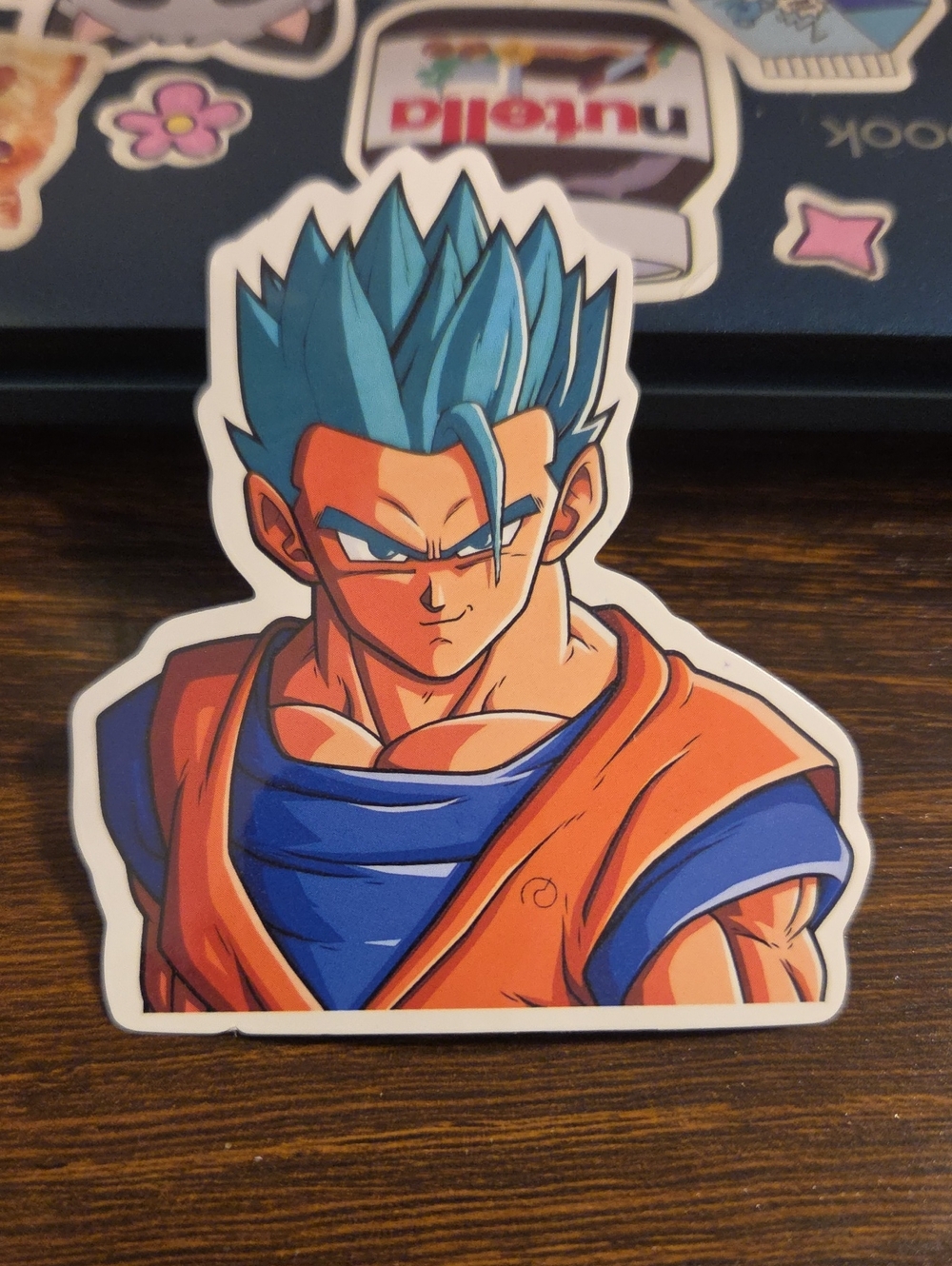 Blue-Haired Action Figure Sticker – Orange & Blue Hero Design